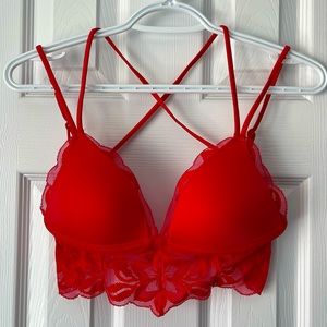 3 for $25 - Victorias Secret PINK Lace Longline Push Up Bra in Red - NWOT